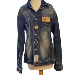 Denim Jacket‎ Upcycled Women's Chest Sz. 36" One of a kind Biker Street wear Y2K